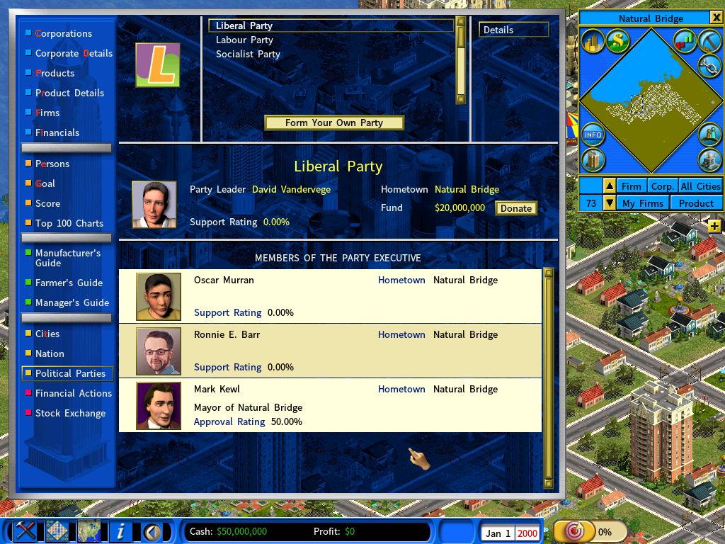 Political Party screen is accessible from the Information Center