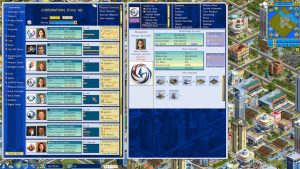 Business strategy game showing virtual corporations