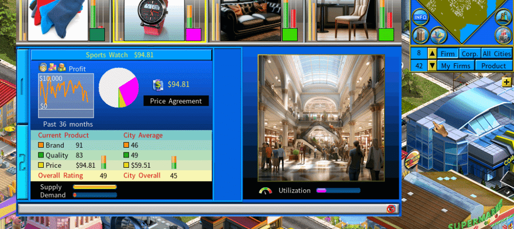 Business simulation game showing a department store