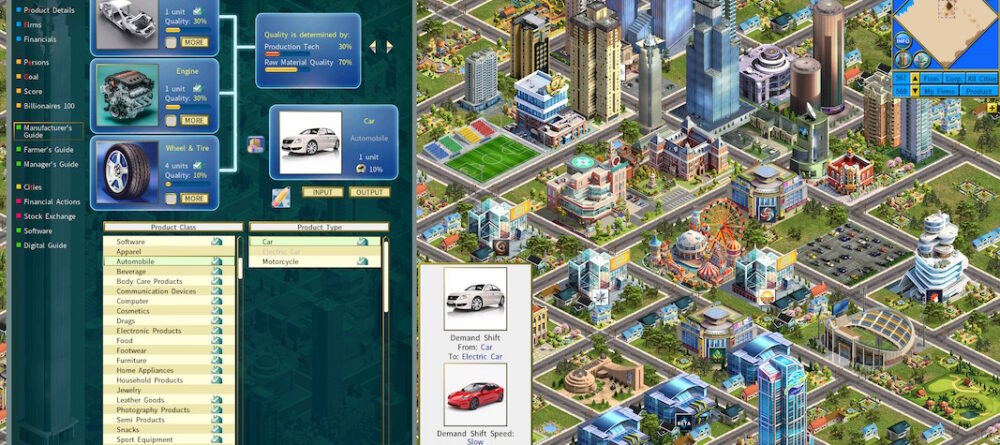 Business simulation game showing the car manufacturing blueprint
