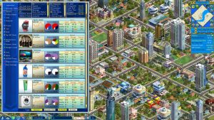 Business simulation game showing virtual products