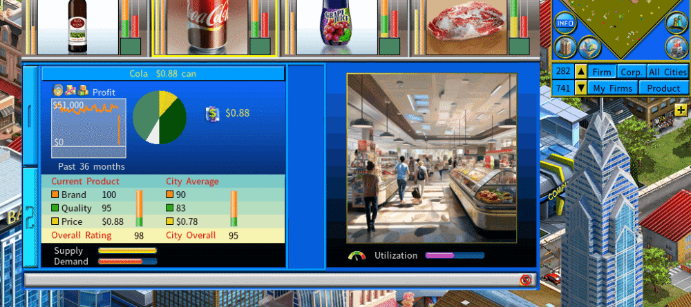 Business simulation game showing a supermarket