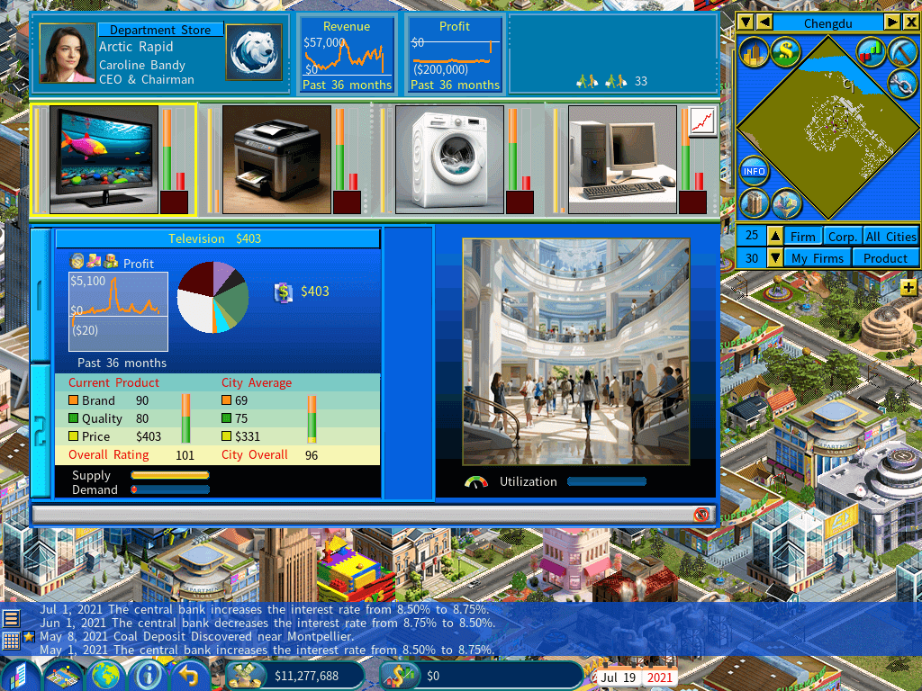 Business tycoon game showing a department store