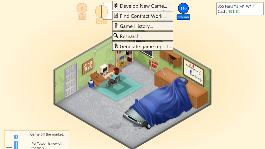 A screenshot in Game Dev Tycoon, symbolizing the real-world scenario in good business simulation games.