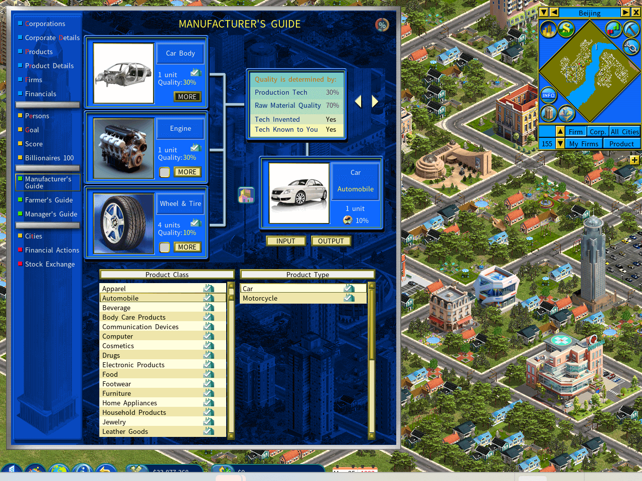 Business tycoon games showing the car manufacturing blueprint