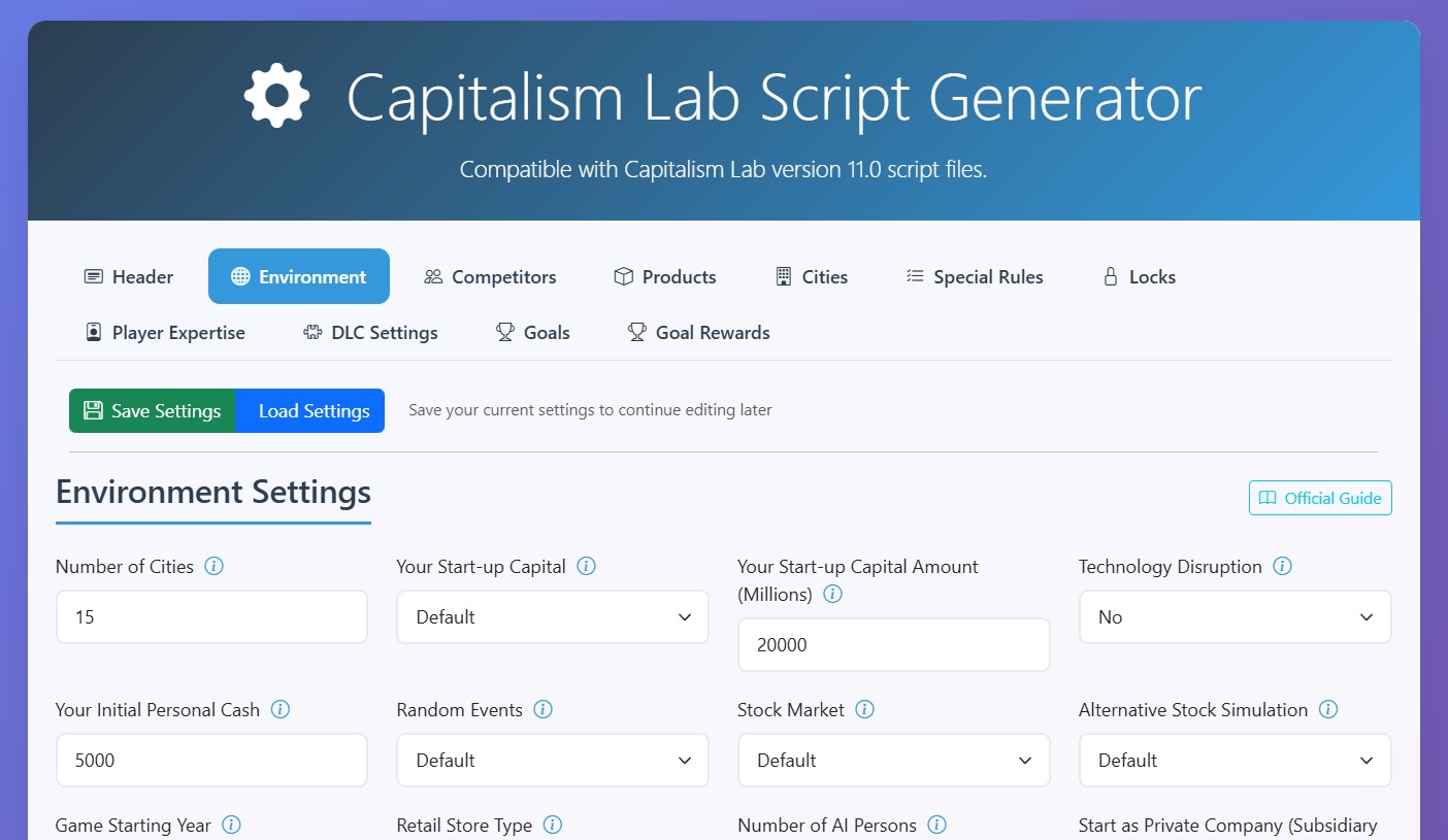 Capitalism Lab script generator