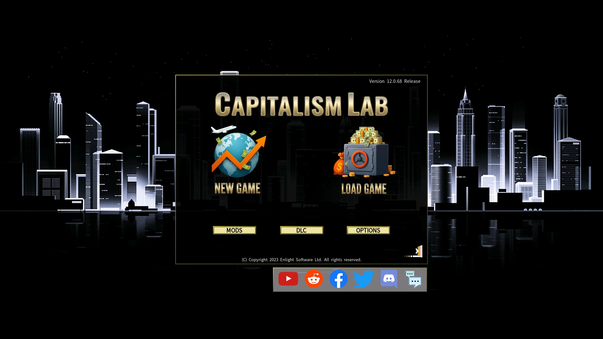Capitalism Lab Dark Mod: the darkened main menu