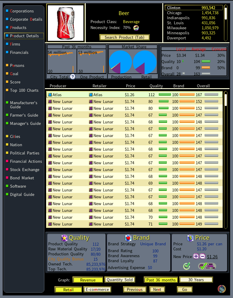 Capitalism Lab Dark Mod: the product details screen